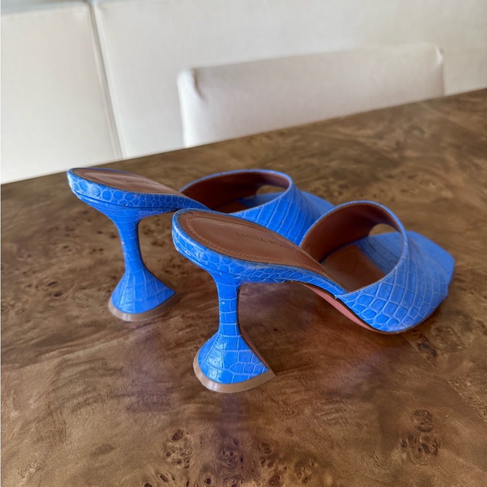 Blue Croc-Embossed Square-Toe Slide Heels - Picture 4 of 4